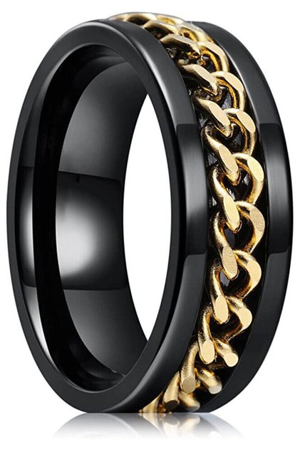 Unisex Anti-Stress Stainless Steel Wedding Band Ring with Rotating Center Chain CL43