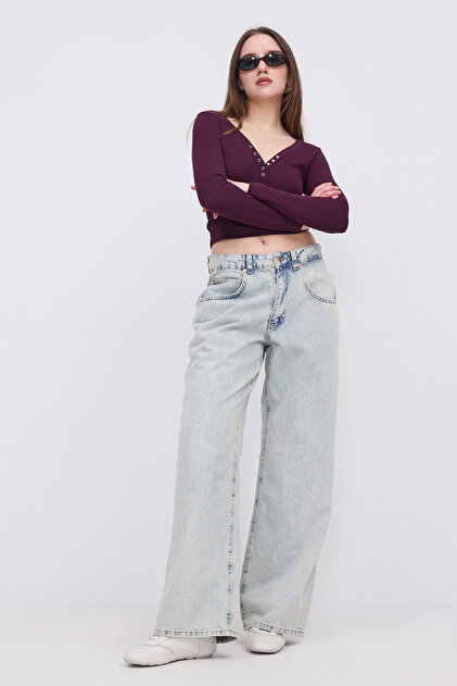 Addax Modal T-Shirt with Snap Collar B13847- Trendyol