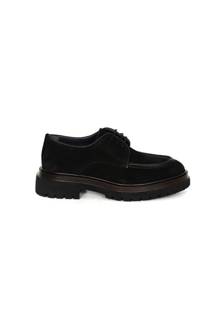 Genuine Suede Leather Black Classic Men's Shoes Lace-Up Eva Sole - 0927