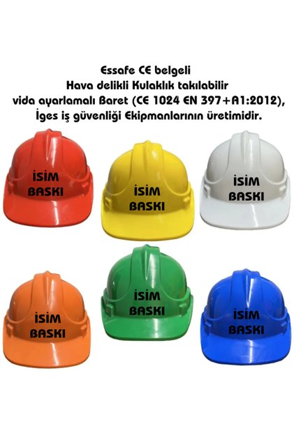 Essafe Baret İsme Özel Baskılı Hava Delikli – Kulaklık Takılabilir Manuel Ayarlamalı Baret