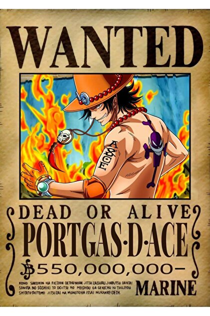 Sticksy One Piece Portgas D. Ace Bounty Wanted Poster Çerçevesiz