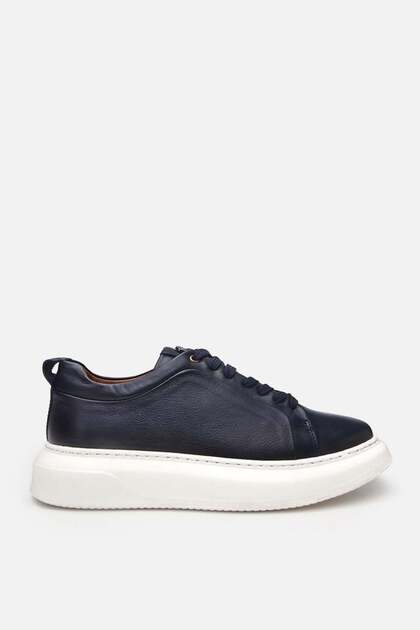 Yaya by Hotiç Genuine Leather Navy Blue Men's Casual Shoes- Trendyol