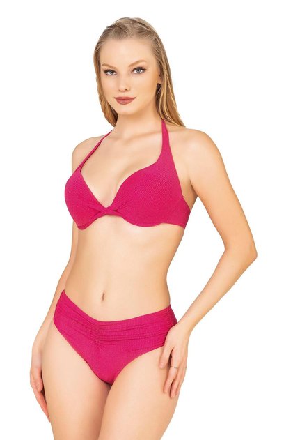 Women's Gather Detailed Supported Pink Bikini Set