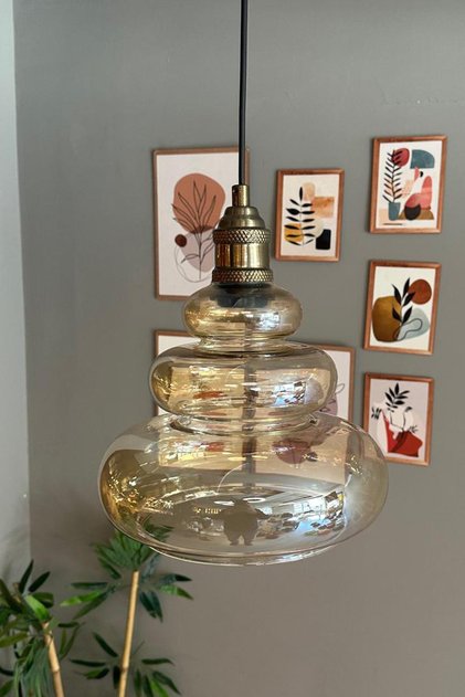 Lily Cam Bal Rengi Tekli Avize Eskitme Lale Başlık Retro Sarkıt Lamba Restoran Salon Aydınlatma