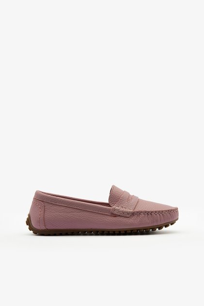 Pink Genuine Leather Loafer Shoes Women's Flat Shoes