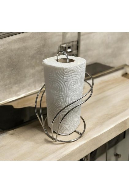 Silver Colored Metal Towel Paper Holder - Countertop - Kitchen/Bathroom - Spiral Design