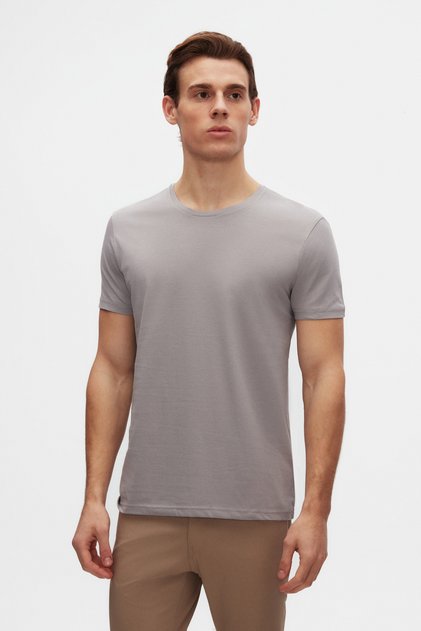 Slim Fit Gray Crew Neck 100% Cotton Breathable T-Shirt
