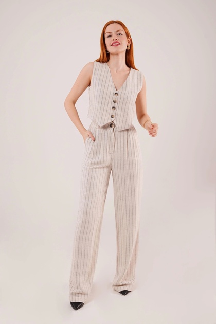 Vest and Trousers Black Striped Double Suit