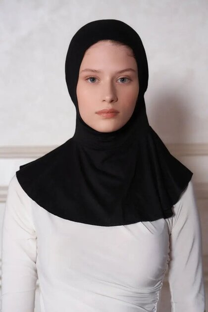 Sport Hijab Practical Ready-made Snap-on Bonnet - Black