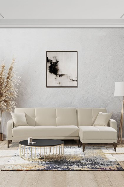 Minimal Uzanmalı Köşe Takımı V2 (İKİLİ SOL ÜNİTE UZANMA SAĞ ÜNİTE) Krem