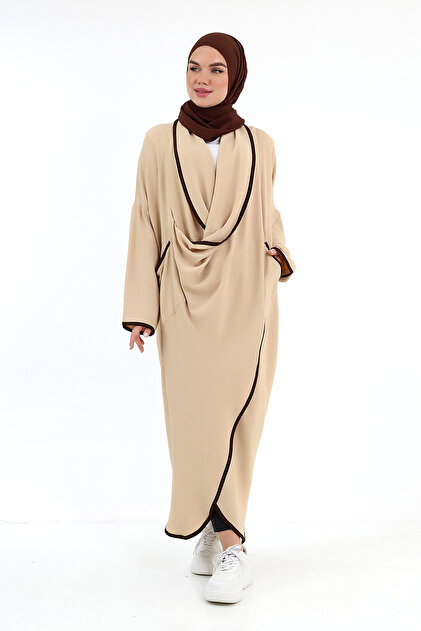 Hijab Tunic Stone Fenomen Cross Cut Loose Pleated Double Pockets Long