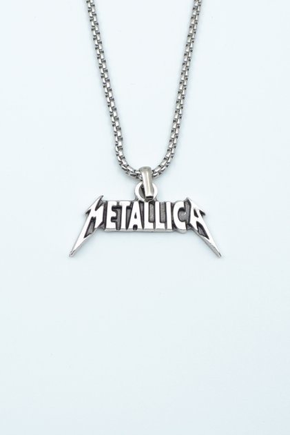 Metallica Gümüş Kaplama Örme Zincir Kolye