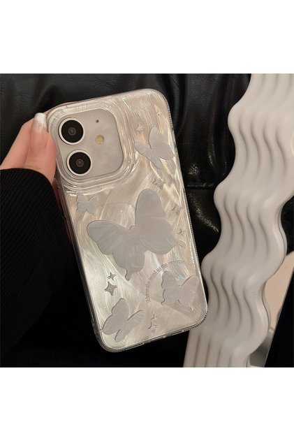 iPhone 12 and 12 Pro Compatible Feather Pattern Cute Butterfly Printed Protective Silver Case