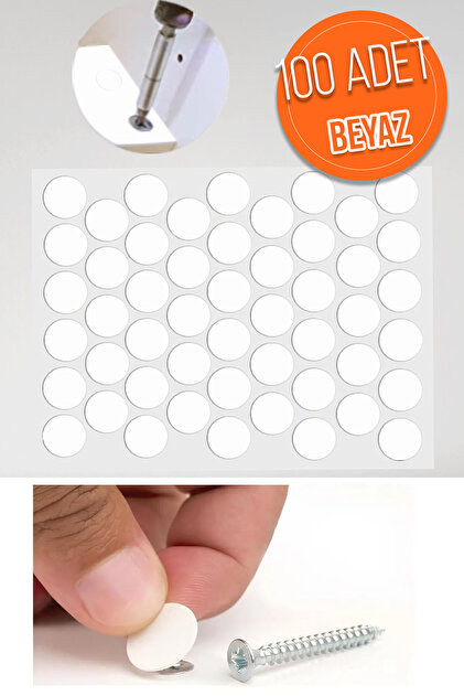 Yapışkanlı Yapıştırma Vida Tapası Tıpası Beyaz Vida Kapatıcı Kapağı (100 Adet)