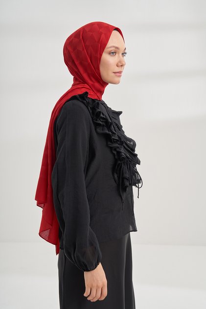 Cotton Monogram Geometric Pattern Shawl - Red