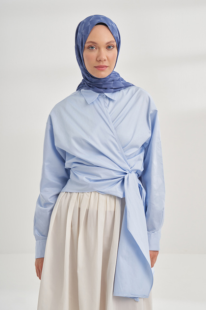 Cotton Monogram Geometric Pattern Shawl - Indigo