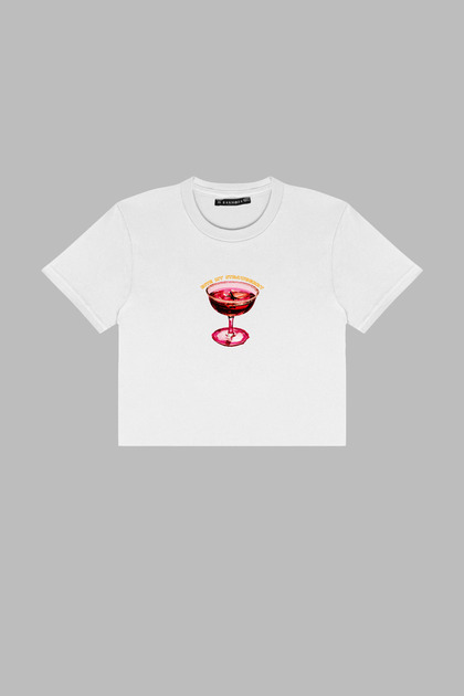 Bite My Strawberry Printed White Crop Top