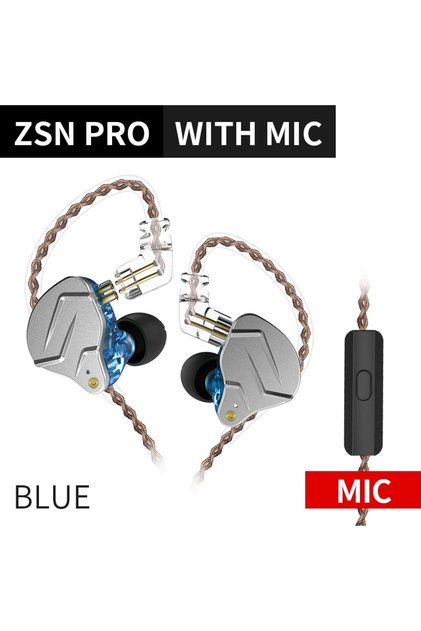 ZSNPro Blue MIC KZ ZSN PRO 1BA 1DD Hybrid Drive In Ear Earphones HIFI Metal Bass Earbud Sport Music