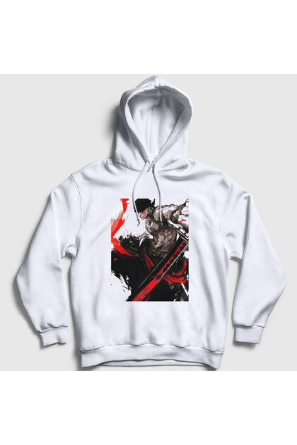Unisex White Zoro Anime One Piece Hooded Sweatshirt 136257 Tt
