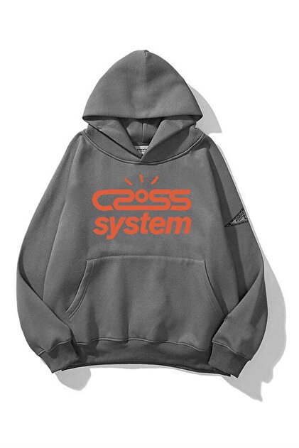 Trendiz Unisex Cross System Sweatshirt Hoodie Antrasit - Fiyatı