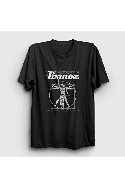 Presmono Unisex Siyah Gitarist Vitruvius Vitruvian Man Ibanez T