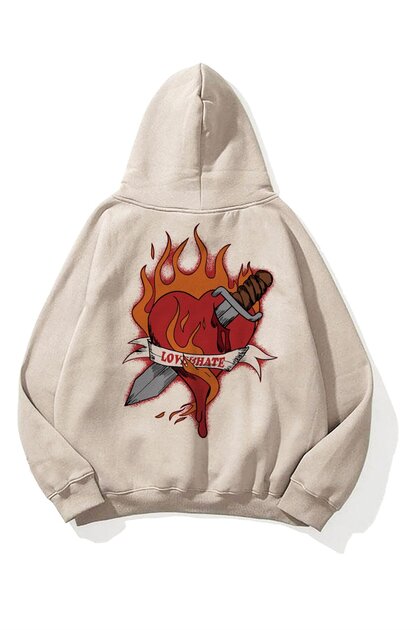 Unisex Love Hate Sweatshirt Hoodie Stone