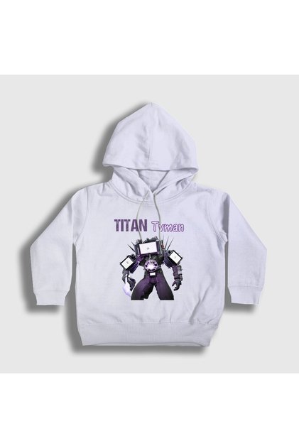 Unisex Kids White Titan Tvman Skibidi Toilet Hooded Sweatshirt 482787Tt
