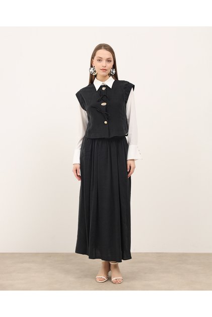 Women's Summer Tie-Up Black Vest Skirt Suit