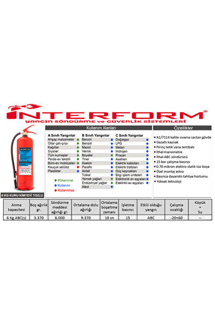 İNTERFORM YANGIN SÖNDÜRME VE GÜVENLİK SİSTEMLERİ 6 KG ABC KURU