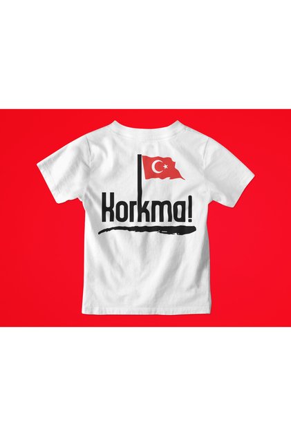 Child Tshirt with Fearing Text and Turkish Flag Printed Cotton Crewneck