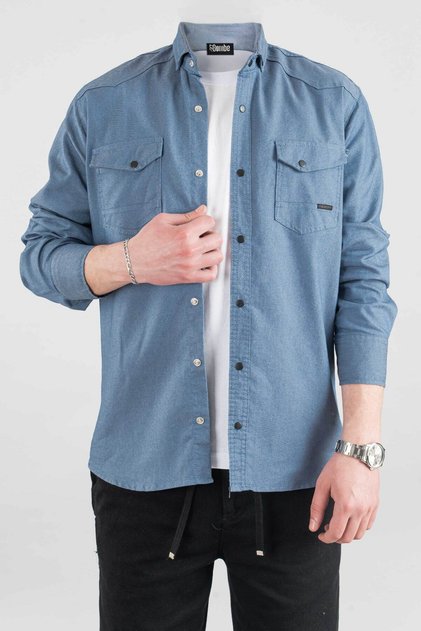 Slim Fit Men's Denim Shirt Blue
