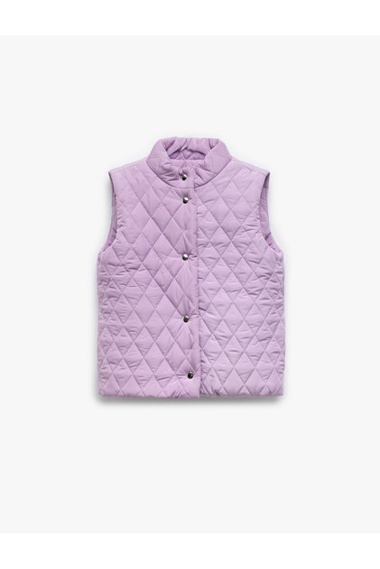 Stand Collar Snap Detailed Quilted Vest