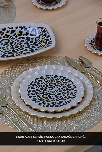 Glore Leopar Wavy 27 Parça 6 Kişilik Pasta Servis Takımı - Fiyatı
