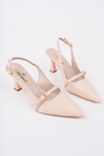 Women's Leather Front Buckle Open Back Heeled Shoes