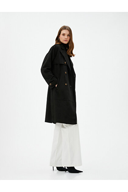 Trench Coat Double Breasted Buttoned Belted Waist Pocket
