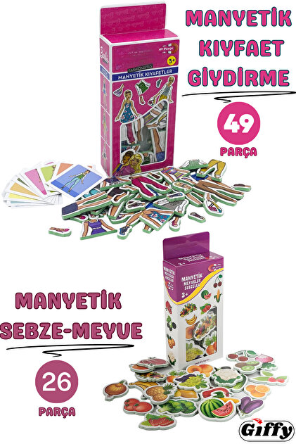 giffy Oyuncak Manyetik Mıknatıslı 49 Parça Bebek Giydirme Magnet