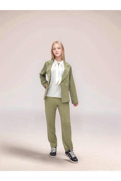 Girl's 3-Piece Suit Set - Blazer Jacket, Chiffon Blouse, and High-Waisted Pants - Holiday Set