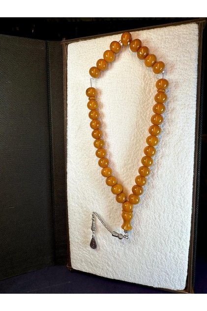 Brown amber prayer beads yellow color 13mm sphere cut t-130