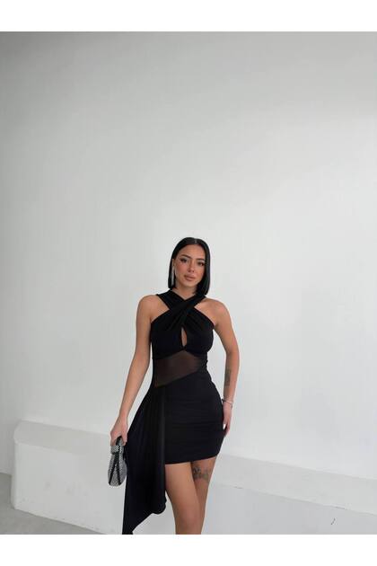 Women's Special Design Waist Tulle Cross Straps & Shirred Dress