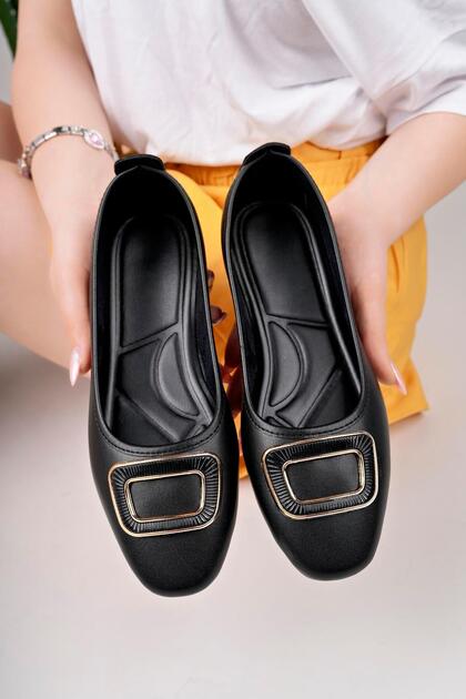 Buckle Detailed Ballerina Light Comfortable Sole Casual Shoes