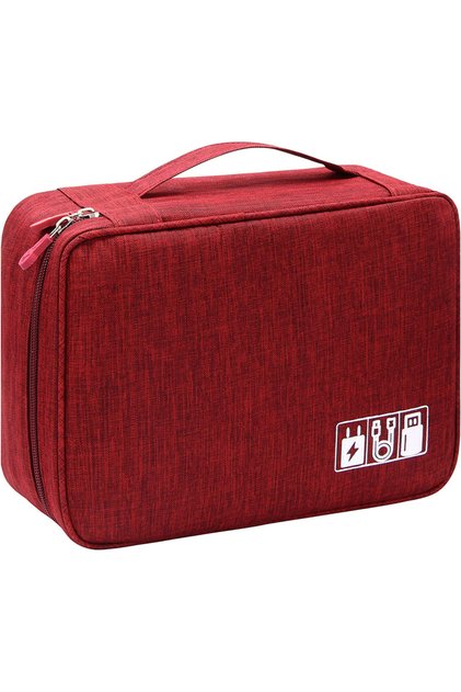 Red Portable Digital Storage Bag USB Gadget Waterproof Cable Organizer Pouch Electronics Devices Acc