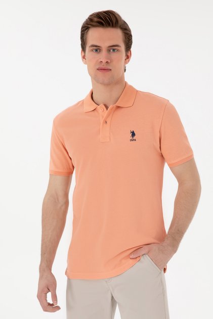 Men's Slim Fit Polo Neck Salmon Basic T-Shirt 50298041-Vr047