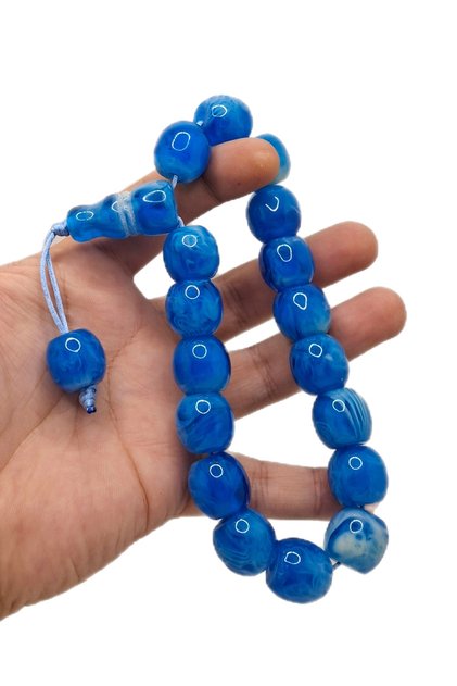 Large Size Special Model Blue Color Patterned Efe Mascot Powder Amber Prayer Beads