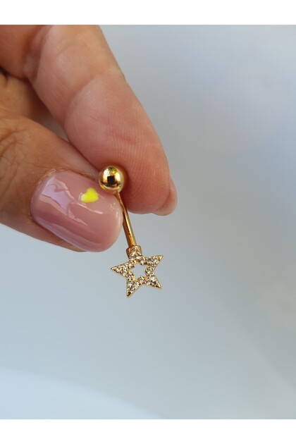 Yıldız Zirkon Taşlı Zarif Çelik Göbek Piercing