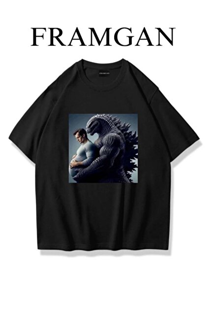Unisex Godzilla Superman Hamile Siyah Troll T-Shirt