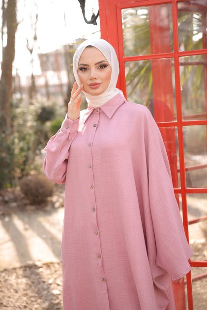 4503 - J-7 - Keten Uzun Tunik Pembe
