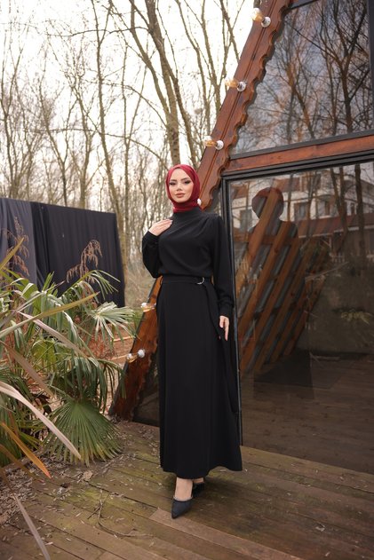 4509 -L-3 Tesettür Elbise Siyah