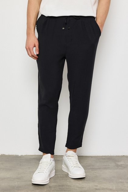 Premium Men's Boyfriend Mold Black Woven Pants with Elastic Waist Ls-23096