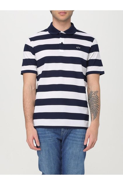 Erkek Polo Yaka Çizgili Kısa Kollu Düğme Kapamalı Beyaz-Lacivert Polo Yaka T-Shirt C0P1228-139