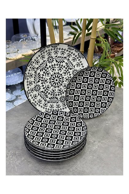 Tiffany Etnik Black Vintage Detaylı 7 Parça Pasta Seti